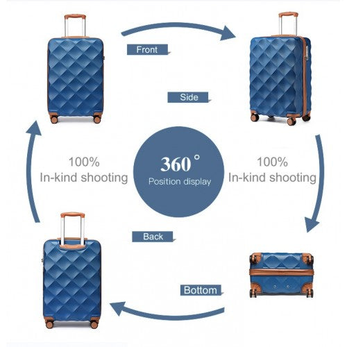 Easy Luggage K2395L - British Traveller 20 Inch Ultralight ABS And Polycarbonate Bumpy Diamond Suitcase With TSA Lock - Navy And Brown