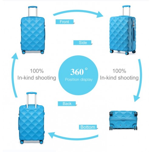 Easy Luggage K2395L - British Traveller Ultralight ABS And Polycarbonate Bumpy Diamond 4 Pcs Luggage Set With TSA Lock - Blue