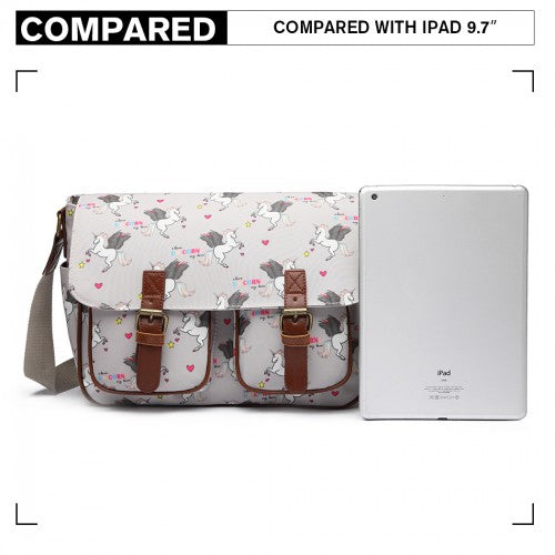 Easy Luggage L1107 UN - Miss Lulu Matte Oilcloth Unicorn Satchel - Grey