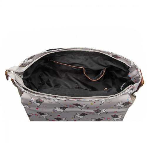 Easy Luggage L1107 UN - Miss Lulu Matte Oilcloth Unicorn Satchel - Grey