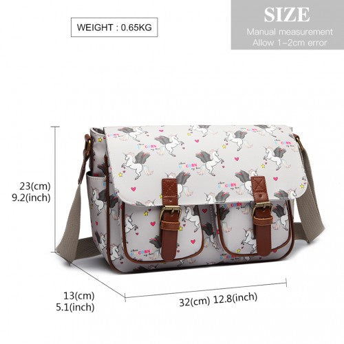 Easy Luggage L1107 UN - Miss Lulu Matte Oilcloth Unicorn Satchel - Grey