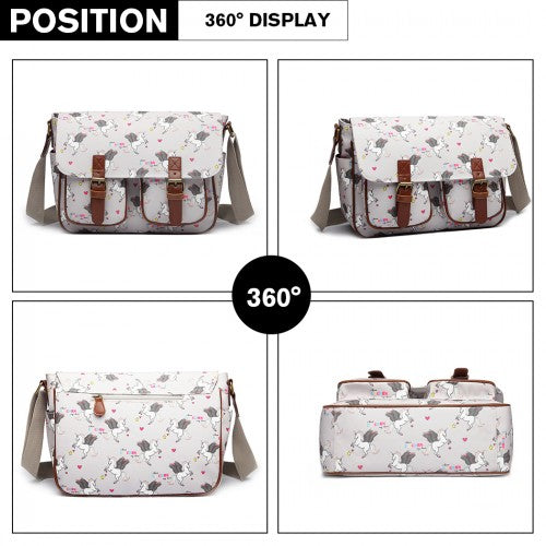 Easy Luggage L1107 UN - Miss Lulu Matte Oilcloth Unicorn Satchel - Grey