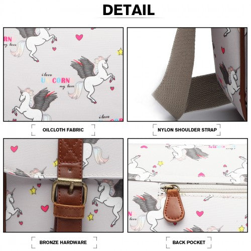 Easy Luggage L1107 UN - Miss Lulu Matte Oilcloth Unicorn Satchel - Grey