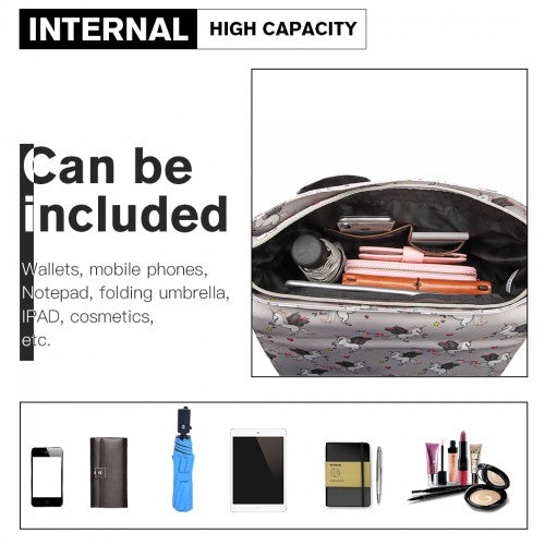 Easy Luggage L1107 UN - Miss Lulu Matte Oilcloth Unicorn Satchel - Grey