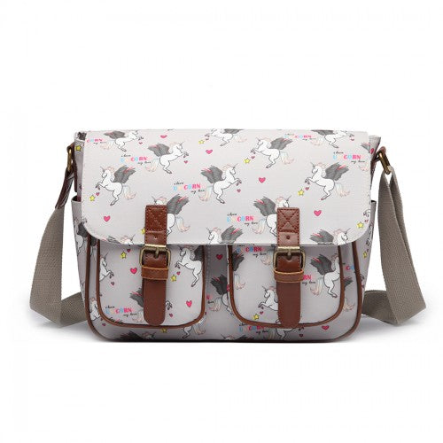 Easy Luggage L1107 UN - Miss Lulu Matte Oilcloth Unicorn Satchel - Grey