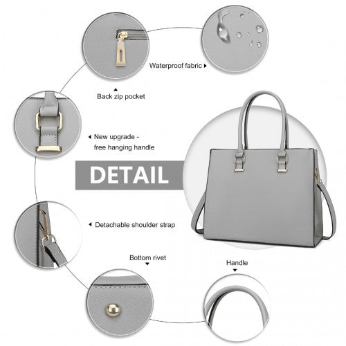Easy Luggage L1509-1 - Miss Lulu Leather Look Classic Square Shoulder Bag - Grey