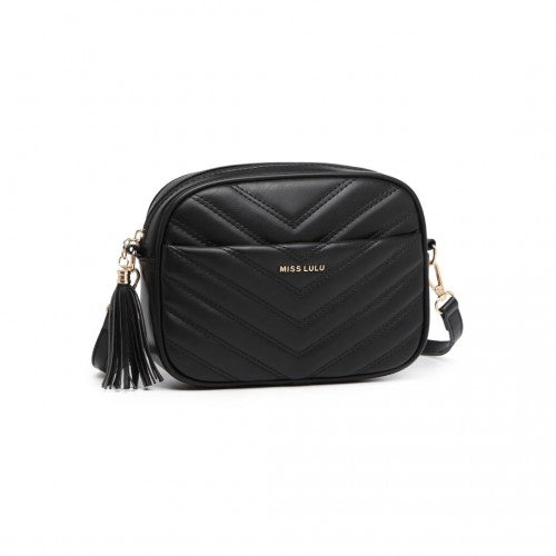 Easy Luggage LA2119-1 - Miss LuLu Lightweight Quilted Leather Cross body Bag - Black