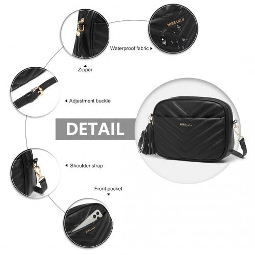 Easy Luggage LA2119-1 - Miss LuLu Lightweight Quilted Leather Cross body Bag - Black