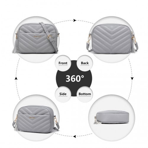 Easy Luggage LA2119-1 - Miss LuLu Lightweight Quilted Leather Cross body Bag - Grey
