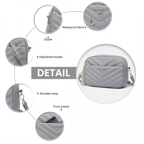 Easy Luggage LA2119-1 - Miss LuLu Lightweight Quilted Leather Cross body Bag - Grey
