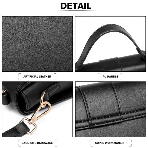 Easy Luggage LB2033 - Miss Lulu Leather Look Midi Handbag - Black