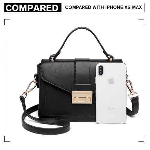 Easy Luggage LB2033 - Miss Lulu Leather Look Midi Handbag - Black