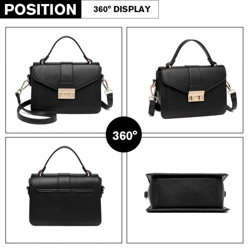 Easy Luggage LB2033 - Miss Lulu Leather Look Midi Handbag - Black
