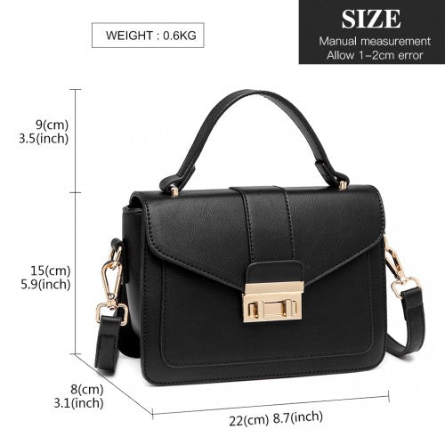 Easy Luggage LB2033 - Miss Lulu Leather Look Midi Handbag - Black