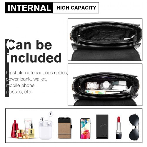 Easy Luggage LB2033 - Miss Lulu Leather Look Midi Handbag - Black
