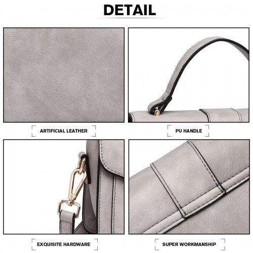 Easy Luggage LB2033 - Miss Lulu Leather Look Midi Handbag - Grey