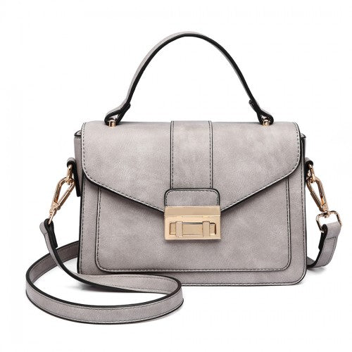 Easy Luggage LB2033 - Miss Lulu Leather Look Midi Handbag - Grey