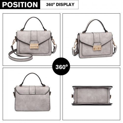 Easy Luggage LB2033 - Miss Lulu Leather Look Midi Handbag - Grey
