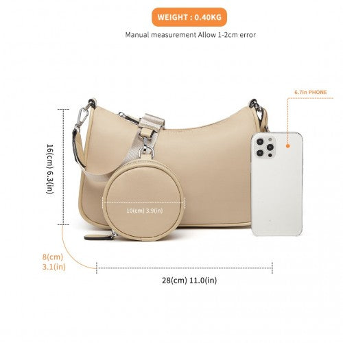 Easy Luggage LB2060 - Miss Lulu Cross-Body Handbag with a Detachable Pouch - Khaki