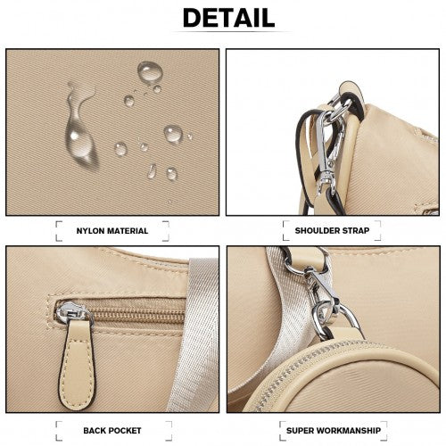 Easy Luggage LB2060 - Miss Lulu Cross-Body Handbag with a Detachable Pouch - Khaki