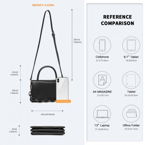 Easy Luggage LB2122 - Miss Lulu Personality Versatile Chain Handbag Crossbody Bag - Black