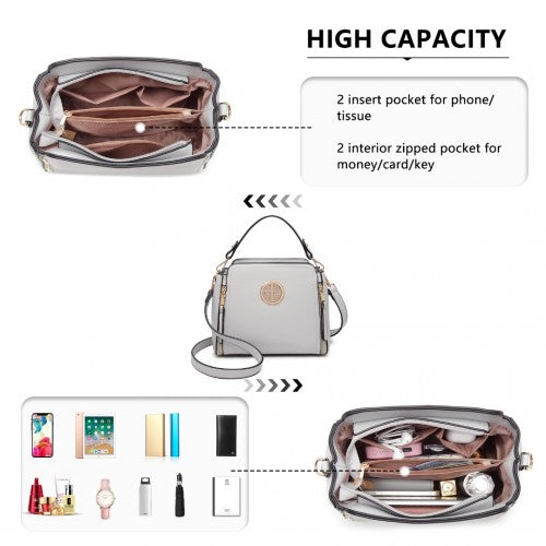 Easy Luggage LB2126 - Miss Lulu Leather Look Practical Crossbody Bag - Grey
