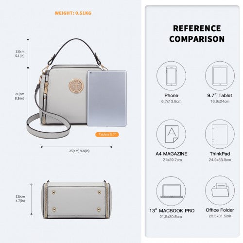 Easy Luggage LB2126 - Miss Lulu Leather Look Practical Crossbody Bag - Grey