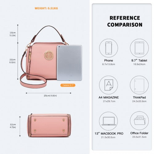 Easy Luggage LB2126 - Miss Lulu Leather Look Practical Crossbody Bag - Pink