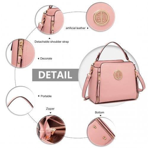 Easy Luggage LB2126 - Miss Lulu Leather Look Practical Crossbody Bag - Pink