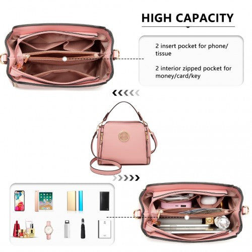 Easy Luggage LB2126 - Miss Lulu Leather Look Practical Crossbody Bag - Pink