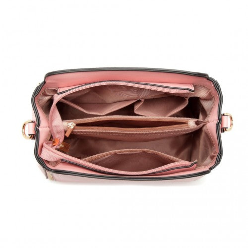 Easy Luggage LB2126 - Miss Lulu Leather Look Practical Crossbody Bag - Pink
