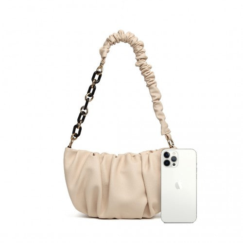 Easy Luggage LB2129 - Miss Lulu Premium Chain Cloud-Like Pochette Handbag - Beige