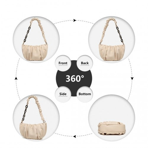 Easy Luggage LB2129 - Miss Lulu Premium Chain Cloud-Like Pochette Handbag - Beige