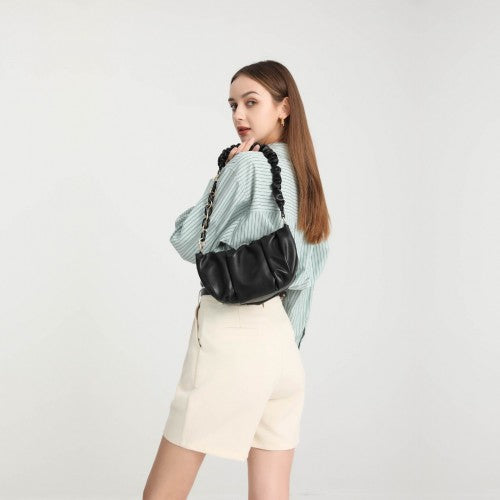 Easy Luggage LB2129 - Miss Lulu Premium Chain Cloud-Like Pochette Handbag - Beige