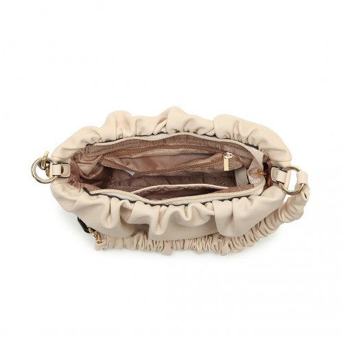 Easy Luggage LB2129 - Miss Lulu Premium Chain Cloud-Like Pochette Handbag - Beige