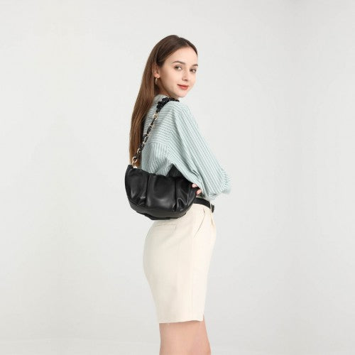 Easy Luggage LB2129 - Miss Lulu Premium Chain Cloud-Like Pochette Handbag - Beige