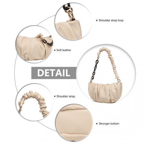 Easy Luggage LB2129 - Miss Lulu Premium Chain Cloud-Like Pochette Handbag - Beige