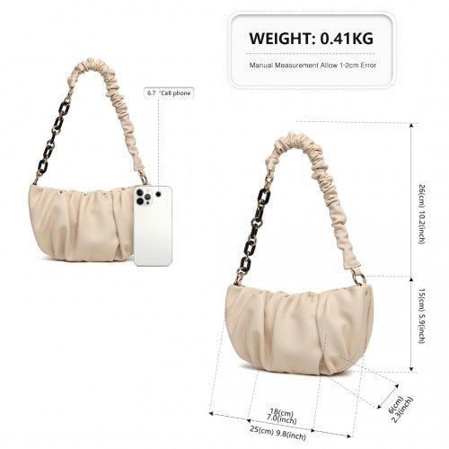 Easy Luggage LB2129 - Miss Lulu Premium Chain Cloud-Like Pochette Handbag - Beige