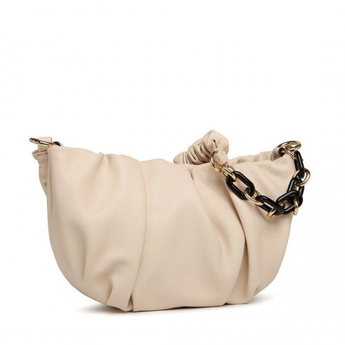 Easy Luggage LB2129 - Miss Lulu Premium Chain Cloud-Like Pochette Handbag - Beige