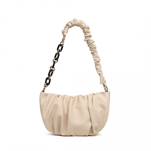Easy Luggage LB2129 - Miss Lulu Premium Chain Cloud-Like Pochette Handbag - Beige