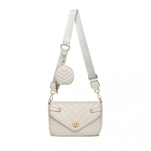 LB2138 Miss Lulu V-quilted Flap Leather Shoulder Bag Grey