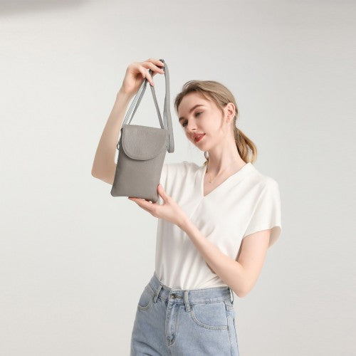 Easy Luggage LB2140 - Miss Lulu Touch Screen Genuine Leather Small Crossbody Bag - Grey