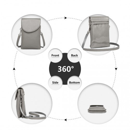 Easy Luggage LB2140 - Miss Lulu Touch Screen Genuine Leather Small Crossbody Bag - Grey