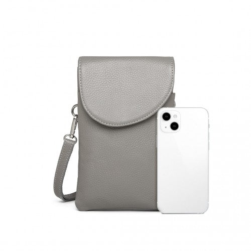 Easy Luggage LB2140 - Miss Lulu Touch Screen Genuine Leather Small Crossbody Bag - Grey
