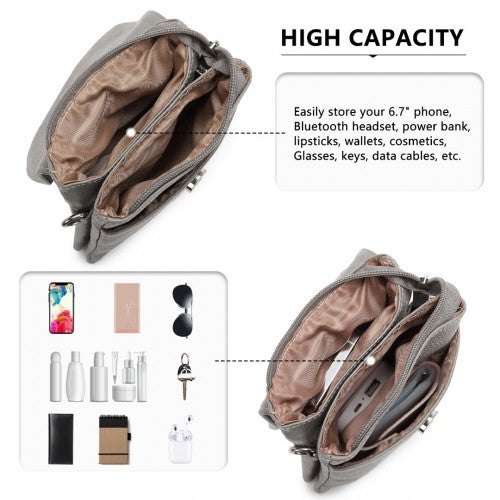 Easy Luggage LB2140 - Miss Lulu Touch Screen Genuine Leather Small Crossbody Bag - Grey