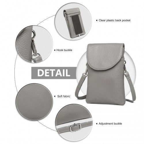 Easy Luggage LB2140 - Miss Lulu Touch Screen Genuine Leather Small Crossbody Bag - Grey
