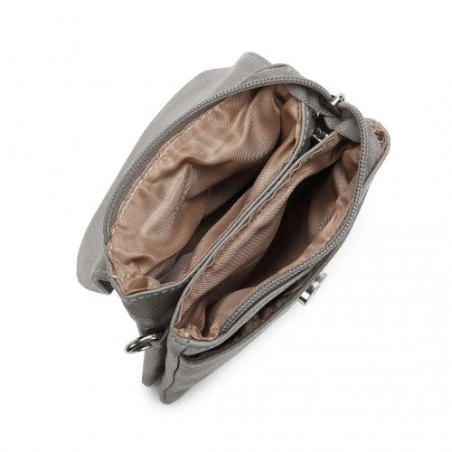 Easy Luggage LB2140 - Miss Lulu Touch Screen Genuine Leather Small Crossbody Bag - Grey