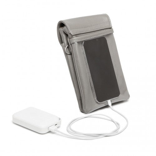 Easy Luggage LB2140 - Miss Lulu Touch Screen Genuine Leather Small Crossbody Bag - Grey
