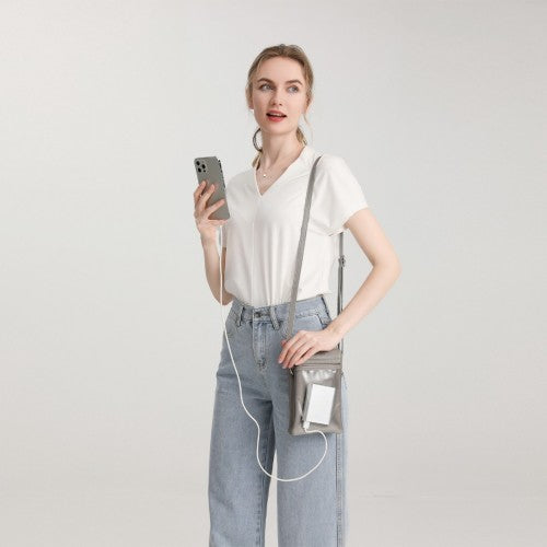 Easy Luggage LB2140 - Miss Lulu Touch Screen Genuine Leather Small Crossbody Bag - Grey