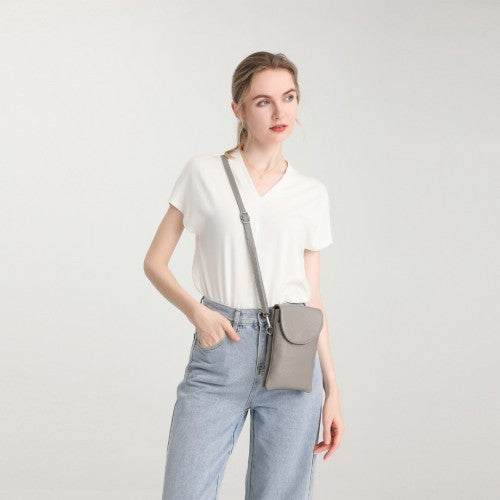 Easy Luggage LB2140 - Miss Lulu Touch Screen Genuine Leather Small Crossbody Bag - Grey